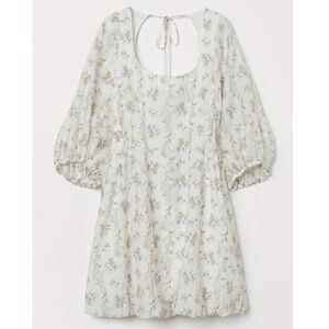 NWT H&M X Brock Collection Large White Floral Babydoll Mini Dress Cottage Core L